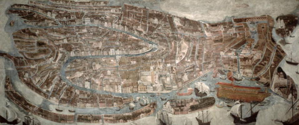 Map of Venice (panel) a Italian School, (17th century)