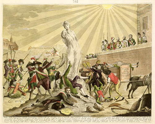 The Statue of Democracy, 1799 (coloured engraving) a Italian School, (18th century)