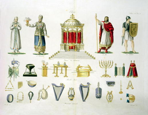 Hebrew Levi, Priest, King and Soldier with Sacred Furnishings and Musical Instruments, plate 2, clas a Italian School, (19th century)