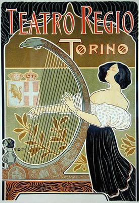 Reproduction of a poster advertising the 'Theatre Royal', Turin (colour litho) a Italian School, (19th century)