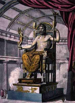 Statue of Jupiter in a Temple, from 'Costumi dei Romani', engraved by Angelo Biasioli (1790-1830), c a Italian School, (19th century)