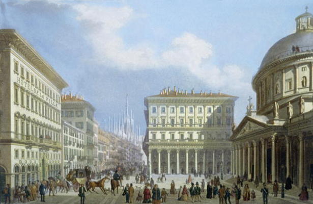 The City Hall and Piazza di San Carlo from 'Views of Milan and its Environs' (colour litho) a Italian School, (19th century)
