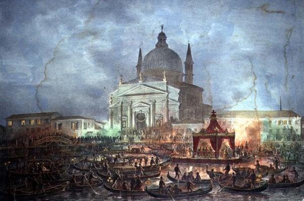 View of the Chiesa del Redentore and Boats on Carnival Day (litho) a Italian School, (19th century)