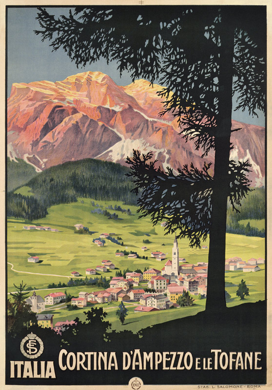 Poster of Cortina d'Ampezzo e le Tofane, printed by L. Salomone, Rome a Italian School, (20th century)