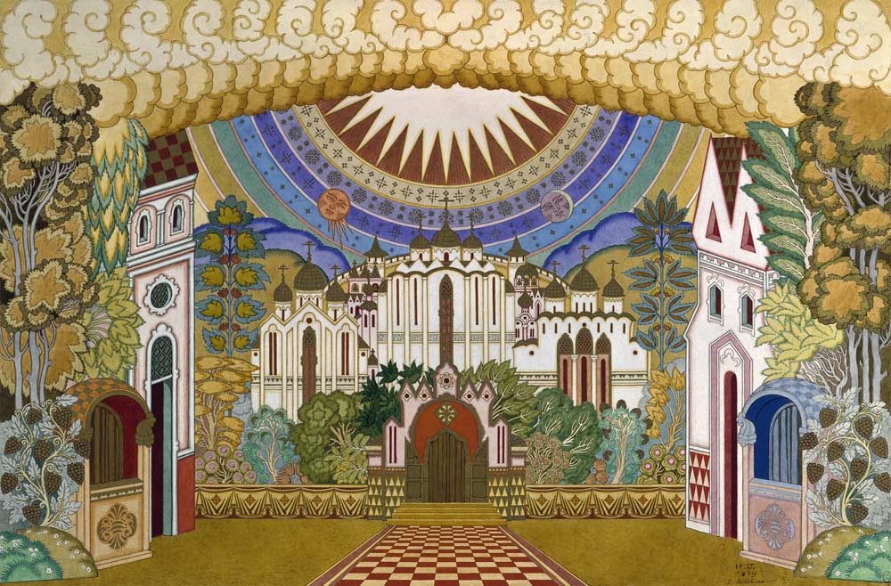 Stage design for the opera The Legend of the Invisible City of Kitezh and the Maiden Fevronia by N.  a Ivan Jakovlevich Bilibin