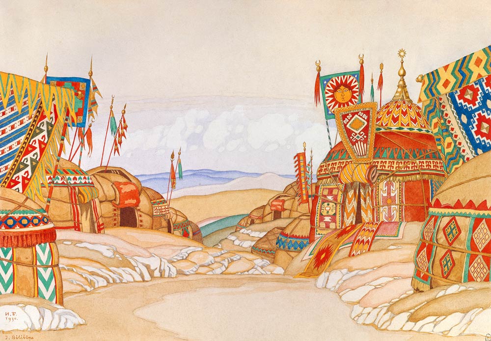 The Polovtsian camp. Stage design for the opera Prince Igor by A. Borodin a Ivan Jakovlevich Bilibin