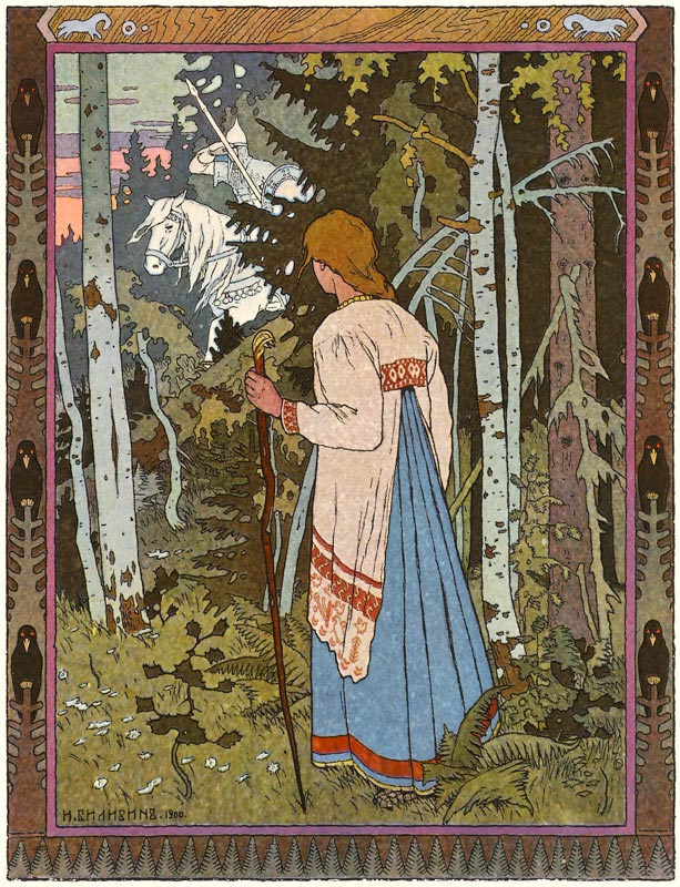 Illustration for the Fairy tale of Vasilisa the Beautiful and White Horseman a Ivan Jakovlevich Bilibin