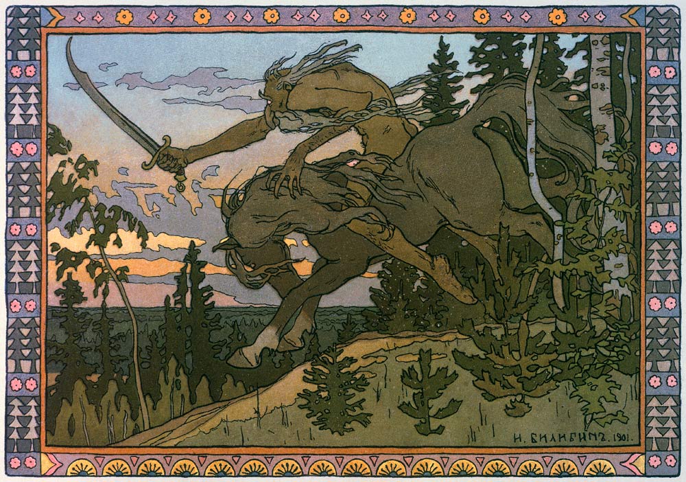 Koschei the Immortal. Illustration for the Fairy tale Marya Morevna a Ivan Jakovlevich Bilibin
