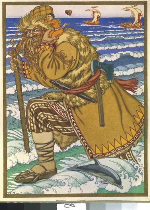 The giant carried Ivan on his shoulders back across the sea a Ivan Jakovlevich Bilibin