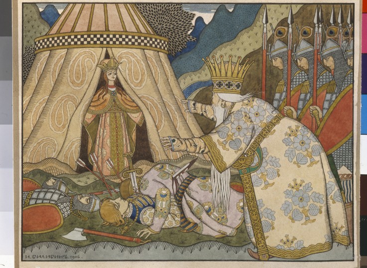 Illustration to the fairytale The Golden Cockerel by A. Pushkin a Ivan Jakovlevich Bilibin