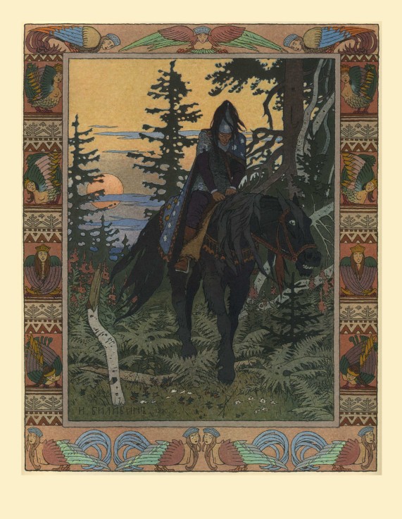 Illustration for the Fairy tale of Vasilisa the Beautiful and White Horseman a Ivan Jakovlevich Bilibin