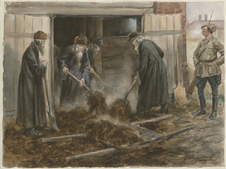 Die russische Priester schaufeln Heu: September 1918 (Aus der Aquarellserie Russische Revolution) a Iwan Alexejewitsch Wladimirow