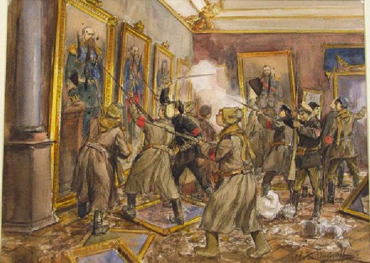 Eine Szene im Winterpalast im Dezember 1918 (Aus der Aquarellserie Russische Revolution) a Iwan Alexejewitsch Wladimirow