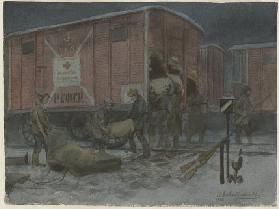 Soldaten plündern die Eisenbahnwaggons (Aus der Aquarellserie Russische Revolution)