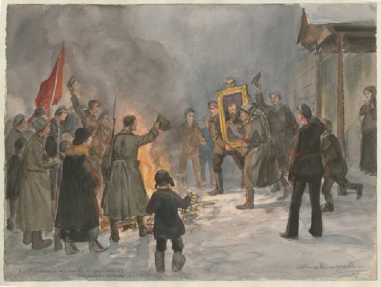 Soldaten verbrennen Gemälde (Aus der Aquarellserie Russische Revolution) a Iwan Alexejewitsch Wladimirow
