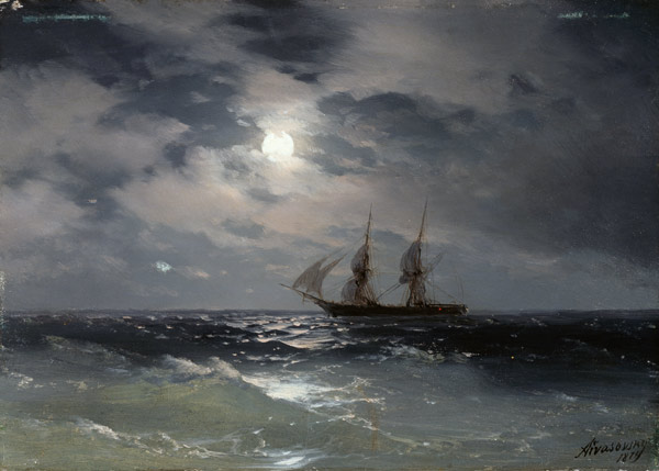 Aivasovski , Sailing Ship in Moonlight a Iwan Konstantinowitsch Aiwasowski