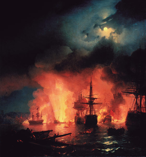 The naval Battle of Chesma on the night 26 July 1770 a Iwan Konstantinowitsch Aiwasowski