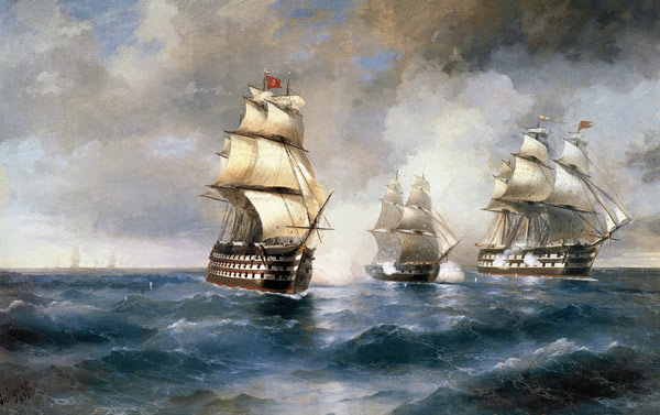 Brig "Mercury" Attacked by Two Turkish Ships on May 14, 1829 a Iwan Konstantinowitsch Aiwasowski