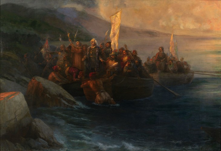 The Disembarkation of Christopher Columbus on San Salvador, 12th October 1492 a Iwan Konstantinowitsch Aiwasowski