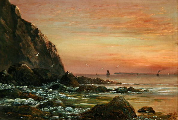 Seascape with Cliff at Sunset, 1889 (oil on canvas) a J. H. Blunt