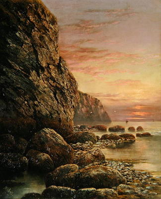 Seascape with Cliff at Sunset, 1889 (oil on canvas) a J. H. Blunt