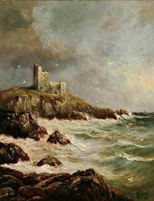 Ruined Castle on Rocky Shore, 1889 (oil on canvas) a J. H. Blunt