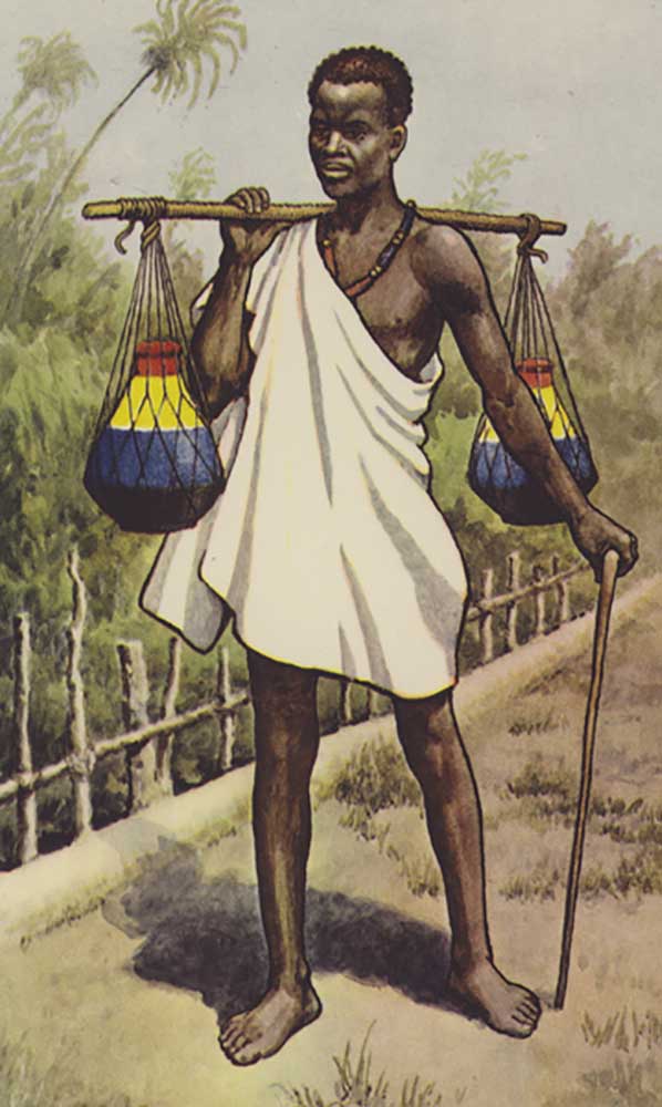 Uganda native carrying milk a J. Macfarlane