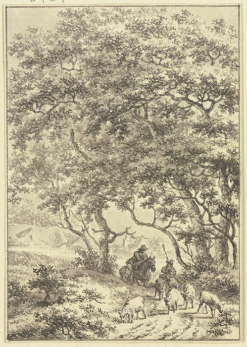 Unter hohen Bäumen ein Reiter und ein Schafhirte a Jacob Cats