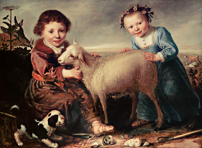 Two children with lamb. a Jacob Cuyp