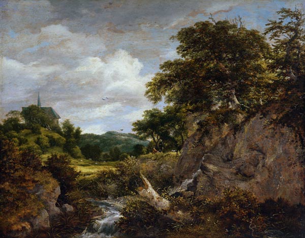 Hill landscape with chapel a Jacob Isaacksz van Ruisdael