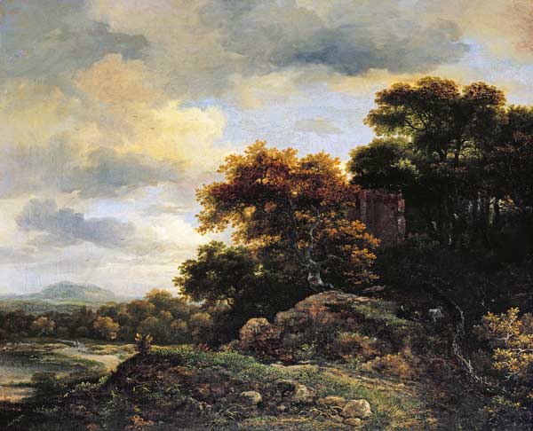 Landscape with Wooded Hillock a Jacob Isaacksz van Ruisdael