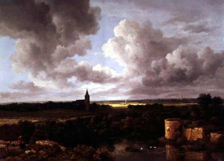 Landscape with Ruined Castle and Church a Jacob Isaacksz van Ruisdael