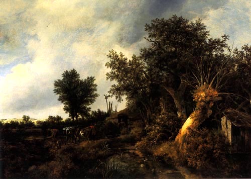 Landscape with hut a Jacob Isaacksz van Ruisdael