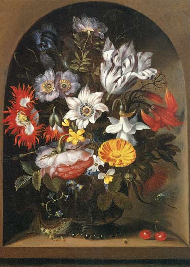 Bouquet of flowers in a niche a Jacob Marrel