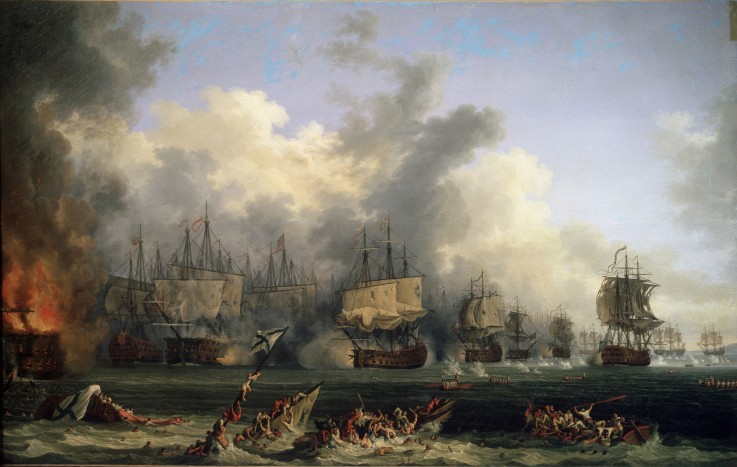 The Sinking of the Russian Battleship St. Evstafius in the naval Battle of Chesma a Jacob Philipp Hackert