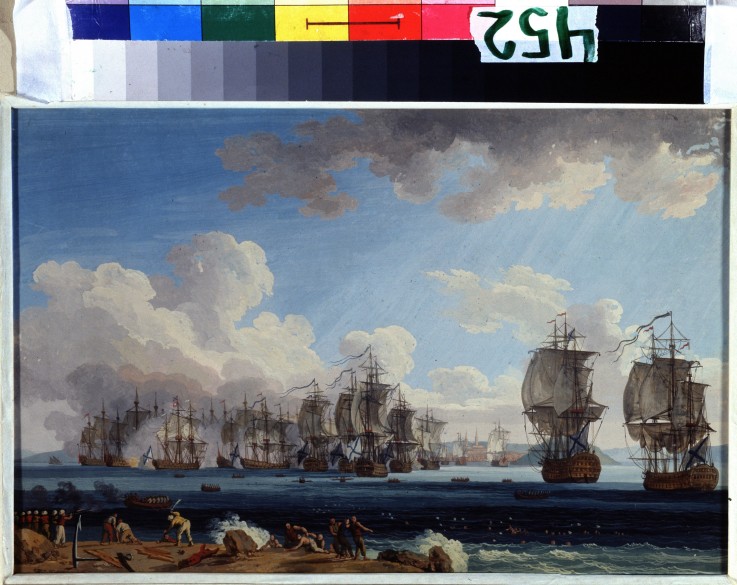 The naval Battle of Chesma on 5 July 1770 a Jacob Philipp Hackert