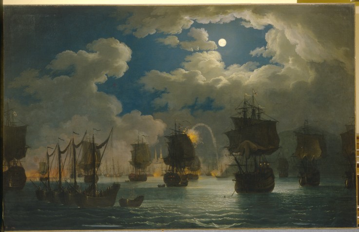 The naval Battle of Chesma on the night 26 July 1770 a Jacob Philipp Hackert