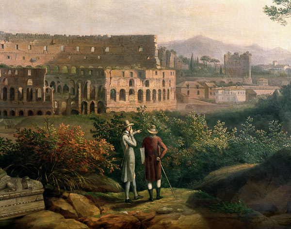 Johann Wolfgang von Goethe (1749-1832) visiting coliseum in Rome a Jacob Philipp Hackert