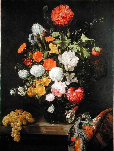 Still life of Flowers and grapes a Jacob Rootius