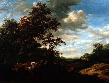 A Wooded Landscape with Cattle a Jacob Salomonsz. Ruysdael