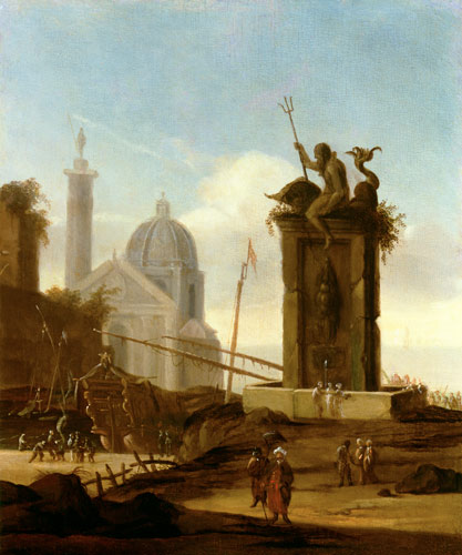 An Italianate Capriccio in a Mediterranean Harbour a Jacob van der Ulft