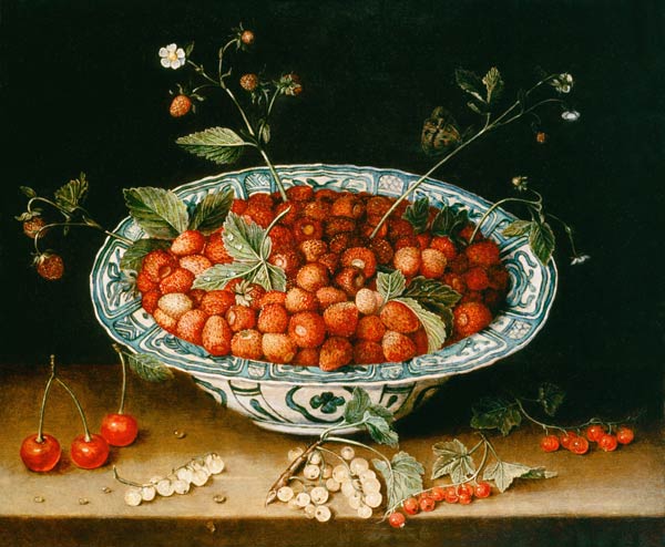 Porcelain bowl with strawberries a Jacob van Hulsdonck