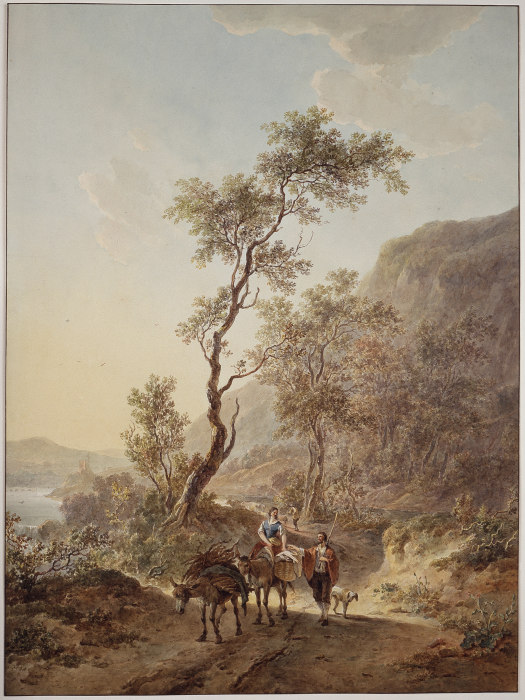 Italianisierende Landschaft mit Hirtenpaar auf einem Feldweg a Jacob van Strij