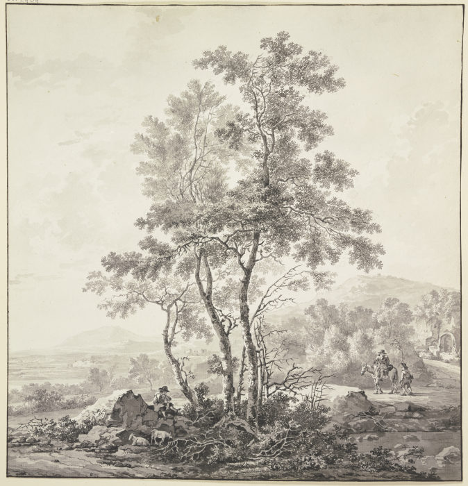 Landschaft mit Birken im Vordergrund a Jacob van Strij