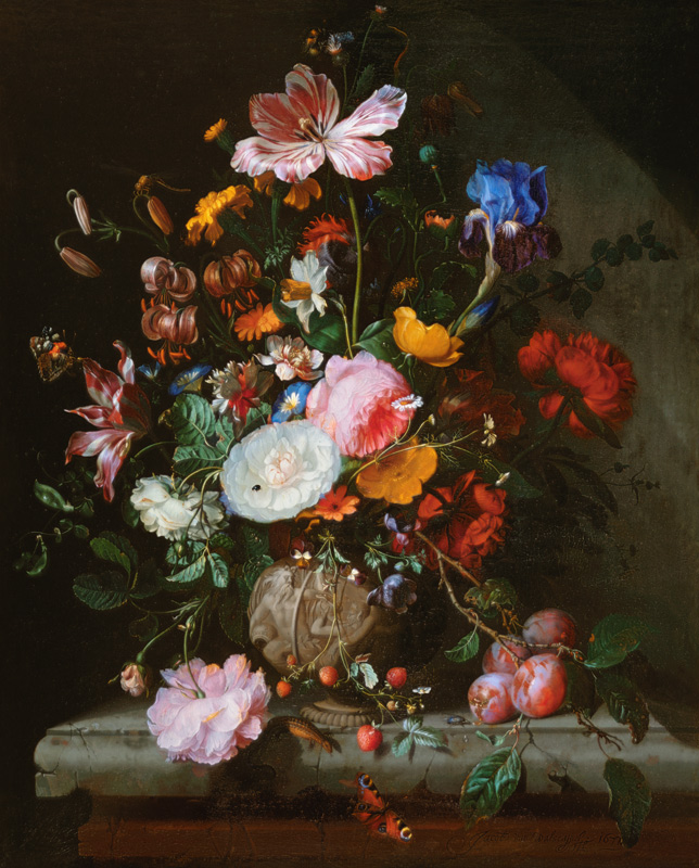 Bouquet of flowers in a stoneware vase a Jacob van Walscapelle