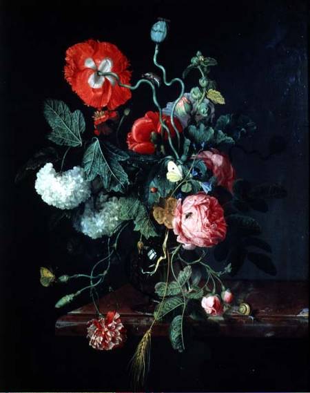 Flowers in a Glass Vase a Jacob van Walscapelle