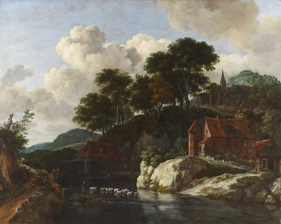 Hilly Landscape with a Watermill a Jacob Isaaksz. or Isaacksz. van Ruisdael