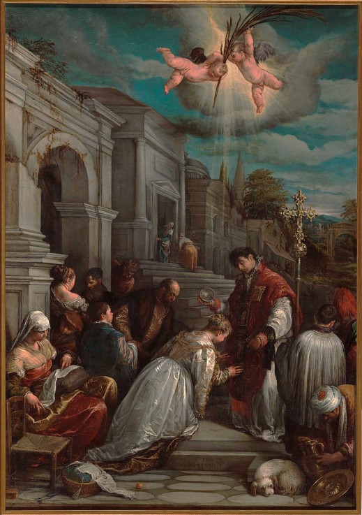 Saint Valentine baptizing Saint Lucilla a Jacopo Bassano