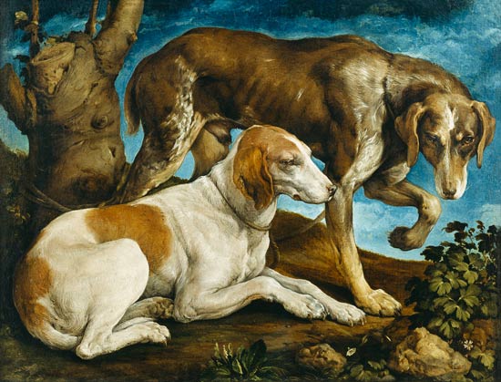 Due cani da caccia a Jacopo Bassano