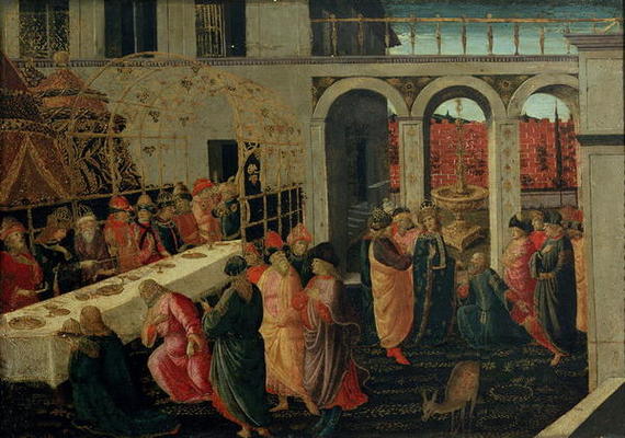 The Banquet of Ahasuerus (tempera on panel) a Jacopo del Sellaio
